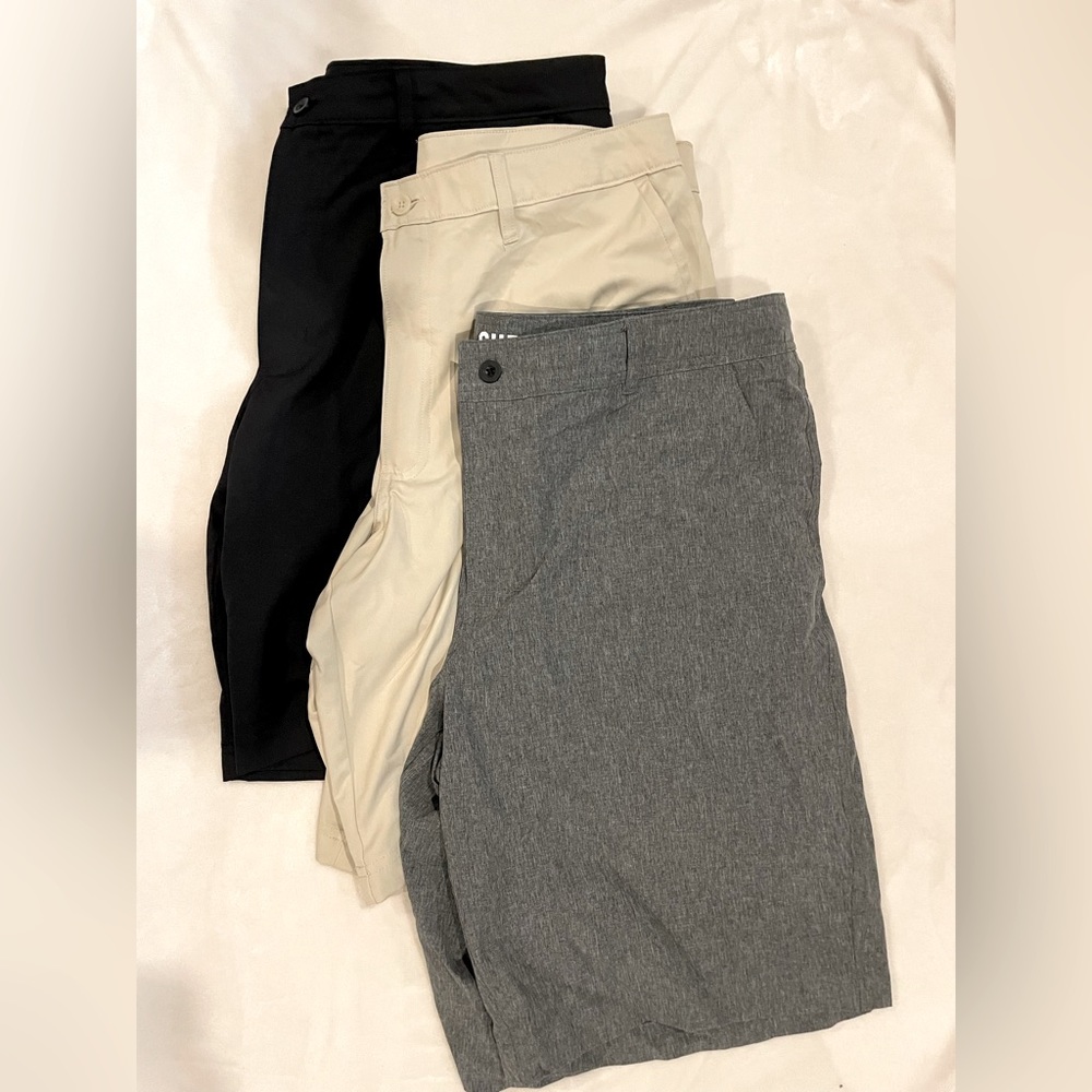 Champion duo dry shorts-black,khaki, Mossimo Hybrid 4 way stretch shorts-grey 38